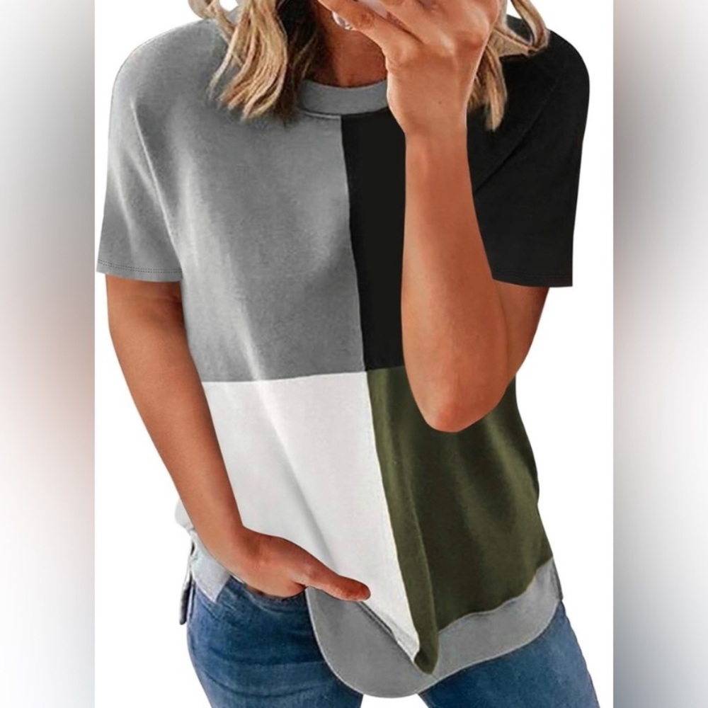 NWOT Evaless Color Block Short Sleeve Top Sz XL